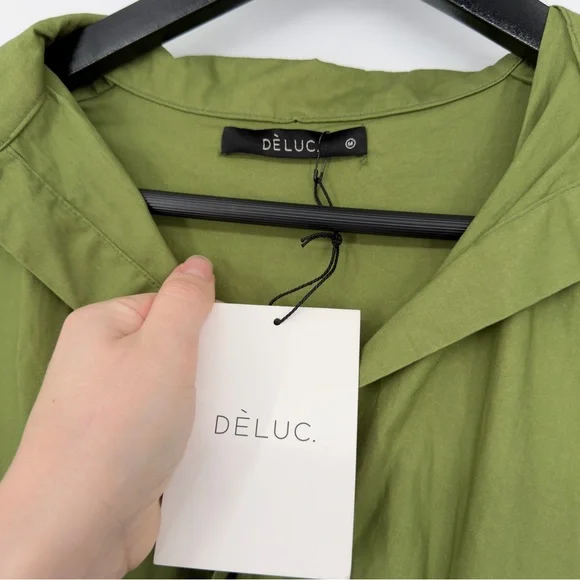 NEW DELUC Green Olive Frilly Mini Tiered Dress Sz Medium - Picture 4 of 7